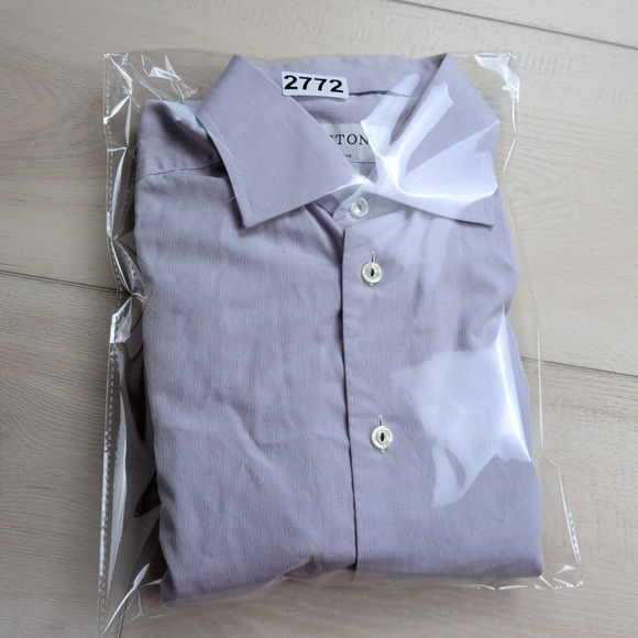 Eton Shirt Mens 15.5 39 Slim Purple Diamond Textured Dress Button Up Long Sleeve - Picture 12 of 12